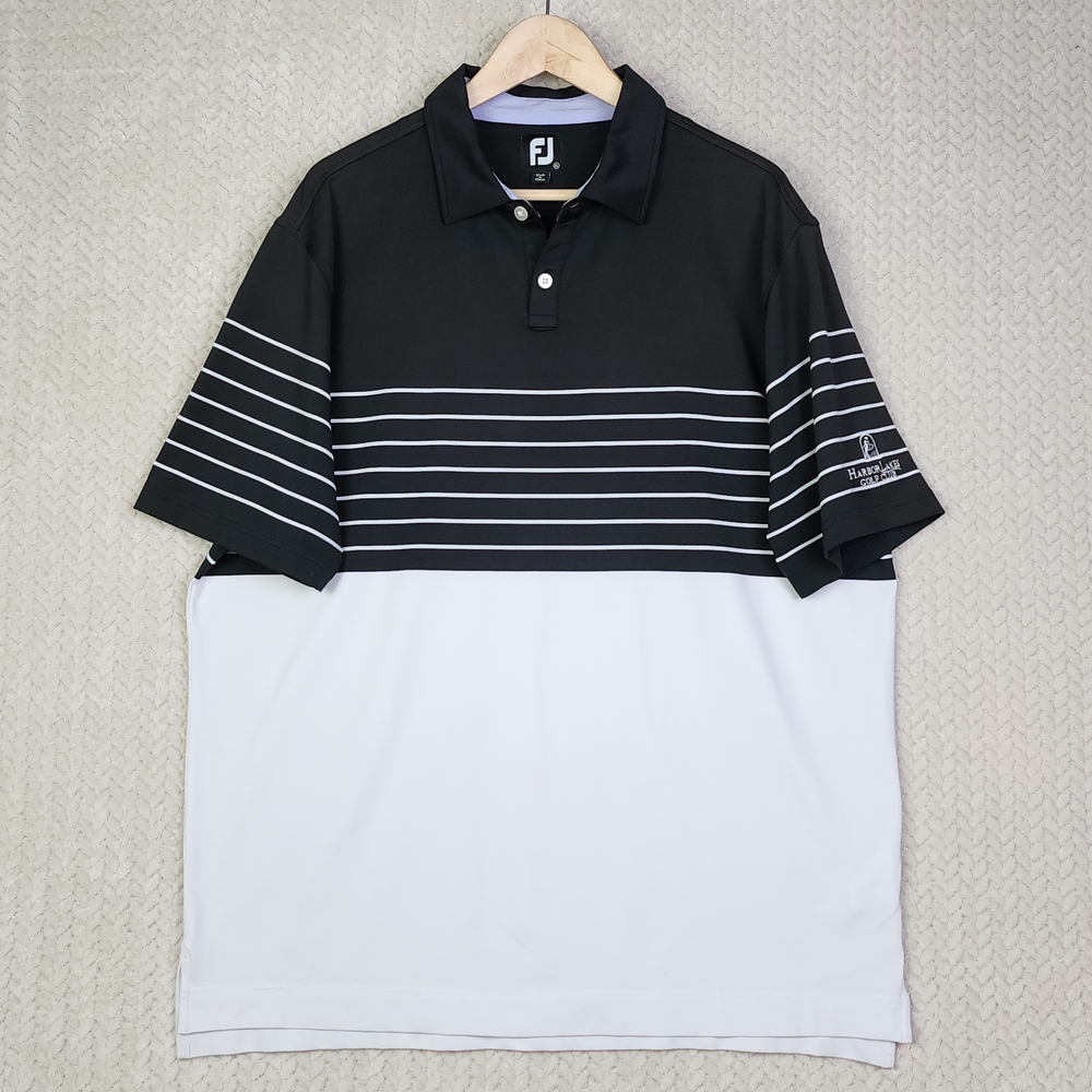 Foot Joy Polo Shirt Short Sleeve Black And White Polo Golf Casual Mens XL